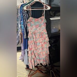 Wayf Pink and Green Floral Midi Dress